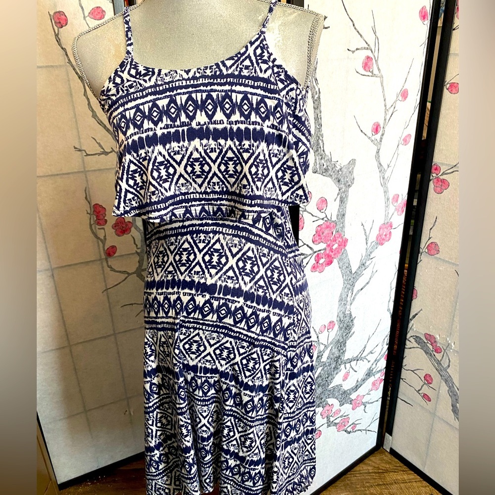Pink Crush Size 7 BoHo Navy & White Dress